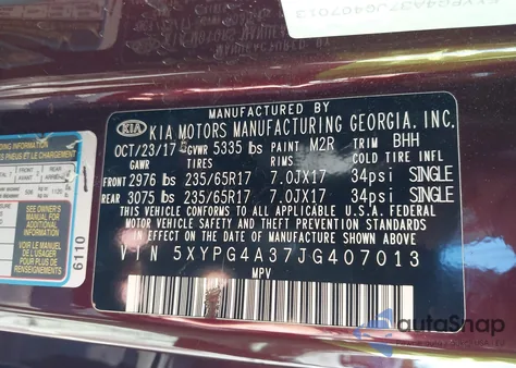 2018 Kia Sorento Lx/L z USA, uszkodzony, nr VIN 5XYPG4A37JG407013